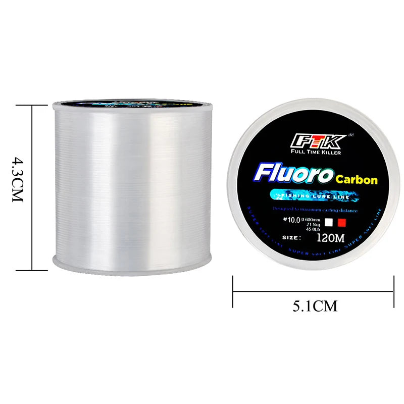 120 m Angelschnur, 0,2–0,6 mm, 7,15–45 lb, Fluorkohlenwasserstoff-Beschichtung