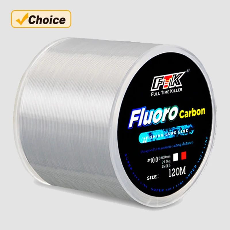 120 m Angelschnur, 0,2–0,6 mm, 7,15–45 lb, Fluorkohlenwasserstoff-Beschichtung